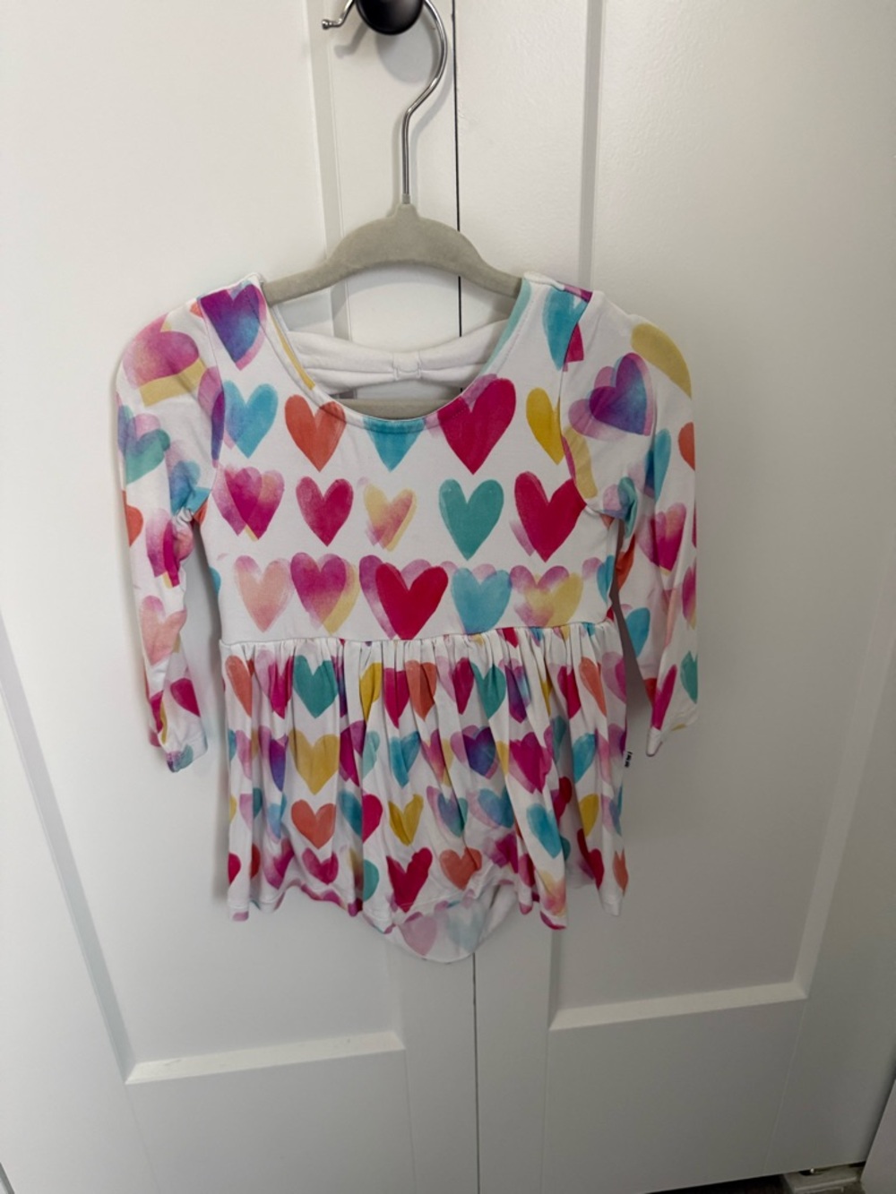 Little Sleepies Watercolor Love Bow Back Skater Dress with Bodysuit 6-12 months